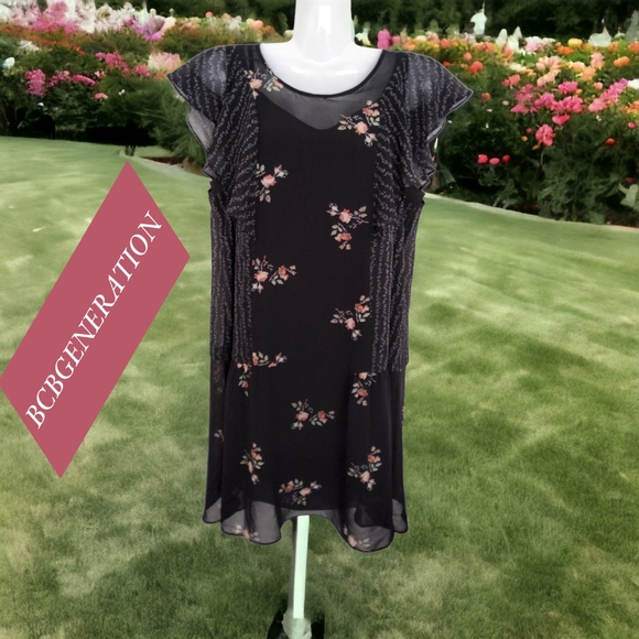 BCBGENERATION!! Popular 2pc Ensemble Black Floral Midi Dress!! A Just-Jen Fav!💖 - Picture 6 of 11
